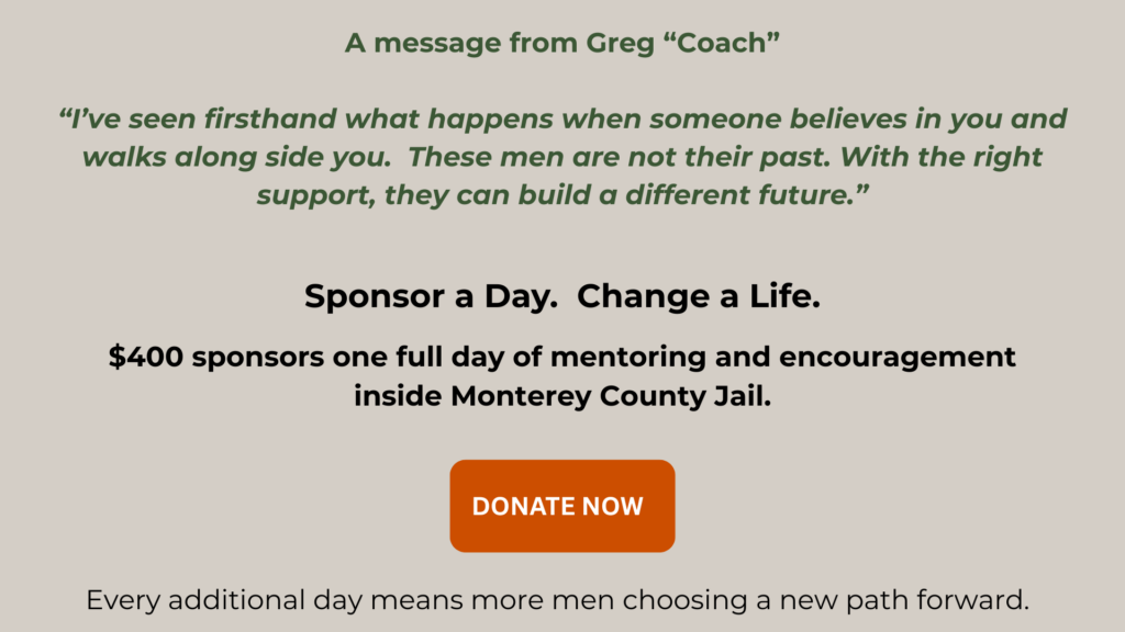 Incarcerated men participating in Coaching Good mentoring and personal development classes inside Monterey County Jail